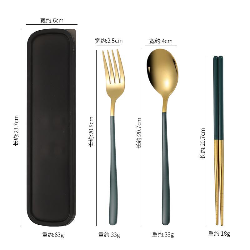 Spoon, Fork, Chopsticks, Stainless Steel Tableware Three-piece Set, Student Nordic Style