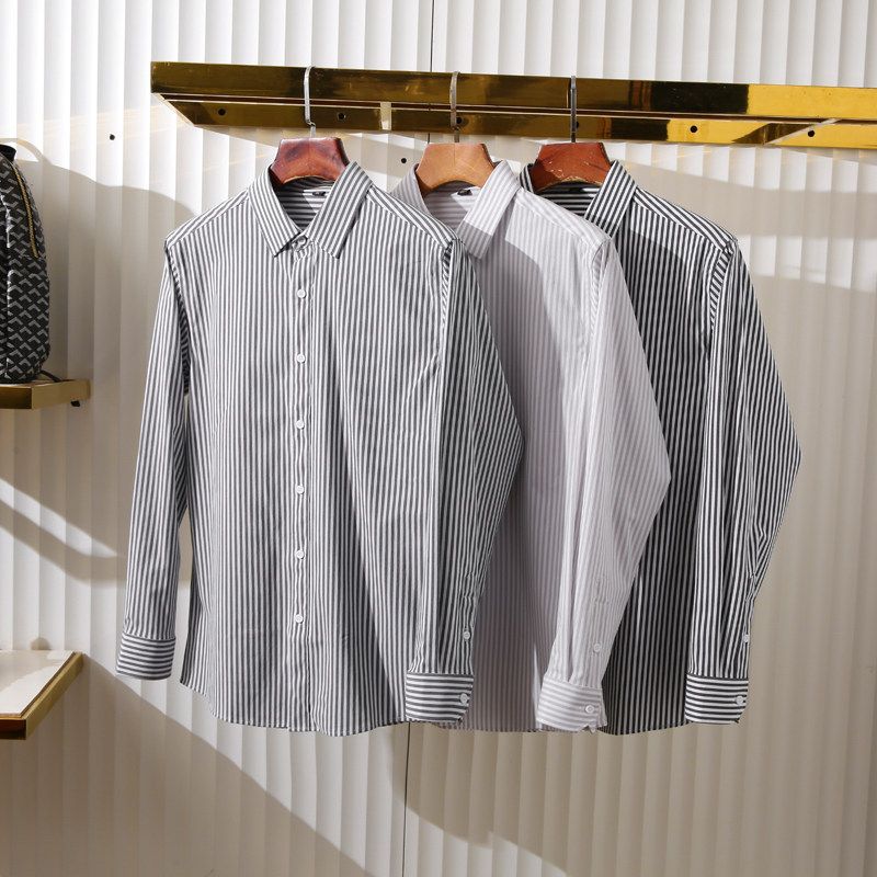 Classic Stripes, Good Elasticity, Easy to Wear, Men's Commuter Wrinkle-Free Shirt, Casual Turn-Down Collar Long-Sleeve Shirt for Men