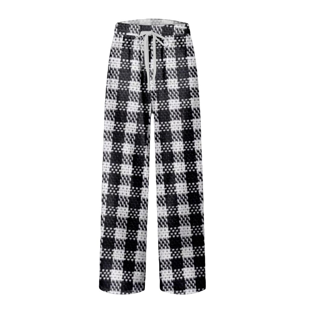 Men's Drawstring Pocket Casual Pants Plaid Stripe Print Pocket Casual Pants Home Pajama Pants