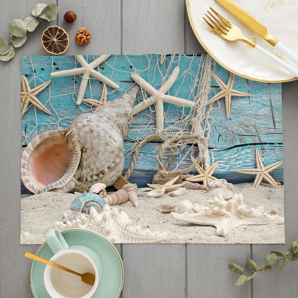 Beach Starfish Placemat Summer Vibe Vacation Kitchen Decor Linen Dining Table Coaster Pad Bowl Coffee Cup Mats Tablecloth