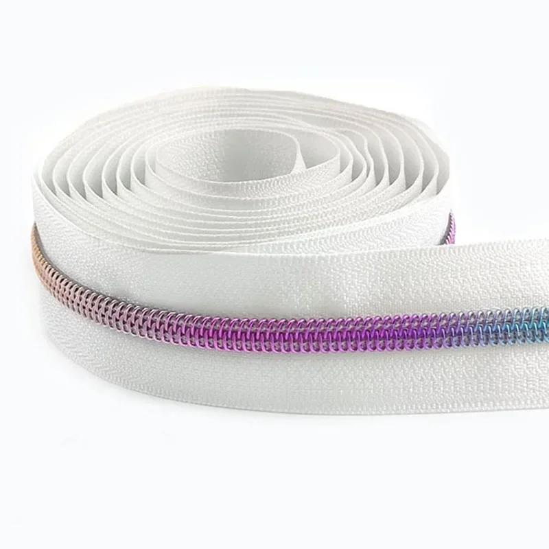 1/2/3/4/5M Meetee 5# Nylon Zipper Tapes Decor Rainbow Teeth Zips for Pocket Handbag DIY Coat Zip Repair Kit Sewing Accessories
