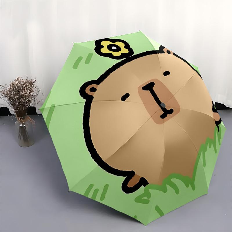 1pc Cute Capybara Automatic Folding Umbrella, Portable Collapsible Design, 8-Rib Iron Frame, Outdoor Accessory yy250905066