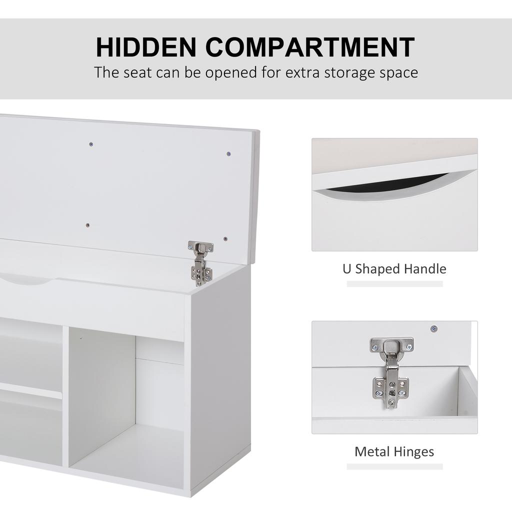 Wooden Shoes Cabinet Bench Hidden Storage Padded Seat Organiser Footwear Rack Hallway White 80 x 30 x 47 cm