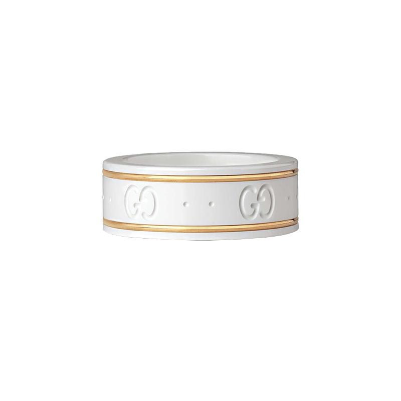 Gucci Icon Series Gift Bag Gold Jewelry 18K Gold White Zirconia Ring Men and Women Same Style Couple Style white 13