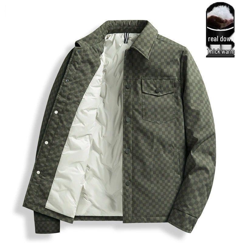 

Мужская двусторонняя пуховая куртка с капюшоном - Толстая, короткая, корейский стиль для осени/зимы 3XL 155-170 jin армия зеленый