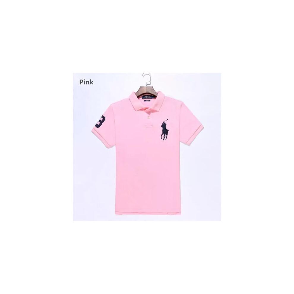 (Pink, L) Men's Custom Shirt Cotton Short Sleeve Large Pony