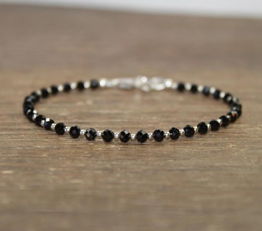 Black Crystal Tourmaline Bracelet, Empath Protection Bracelet for Women, Dainty Black Tourmaline Jewelry,