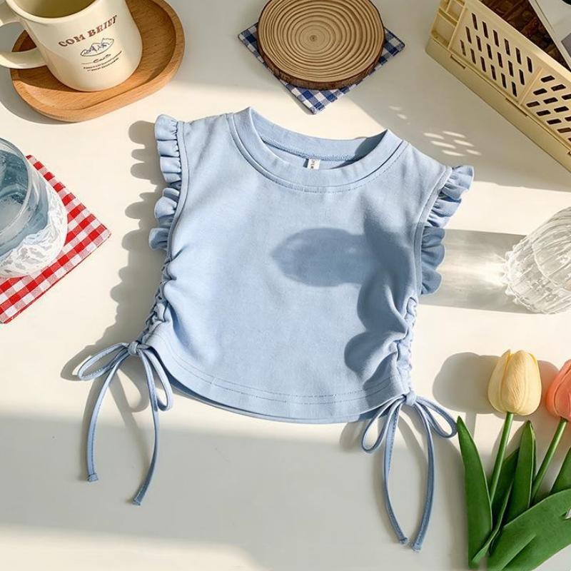 Summer Short-sleeve Tops Girls' Clothes Korean Version Basic and Simple T-shirt Children's Clothing Solid Color Sleeveless Top