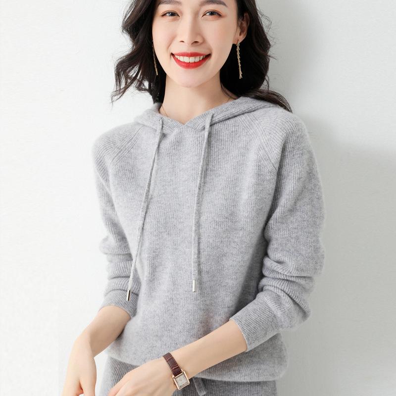 Women's Hooded Sweater: New Autumn/Winter Loose Fit Core-Spun Yarn Pullover
