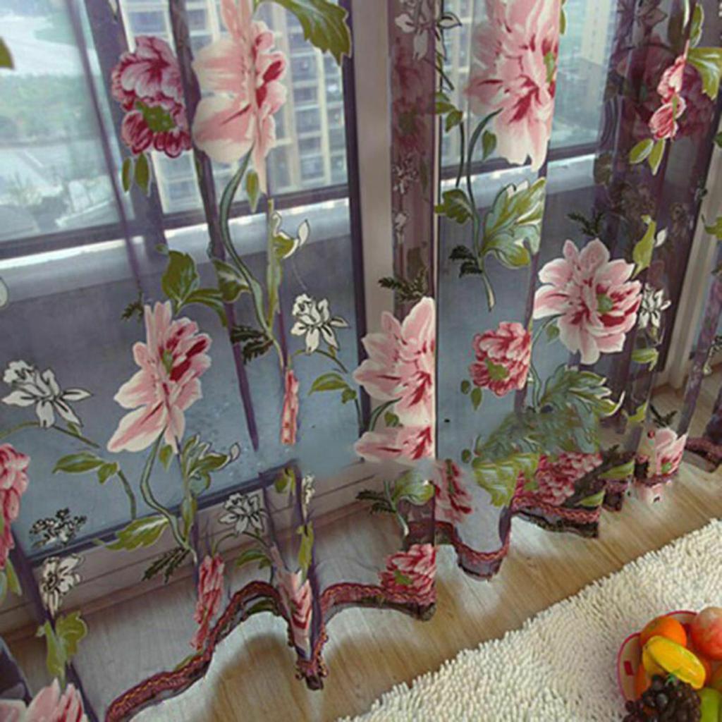 Restaurant Curtain Panel Wall Tulle Valances Voile Window 1*2.5m Coffee Shop Door Drape Floral Home Scarf Sheer