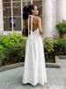 Cotton Long Dress 2026 Spring Summer V-Neck Tie Waist Maxi Dress for Women