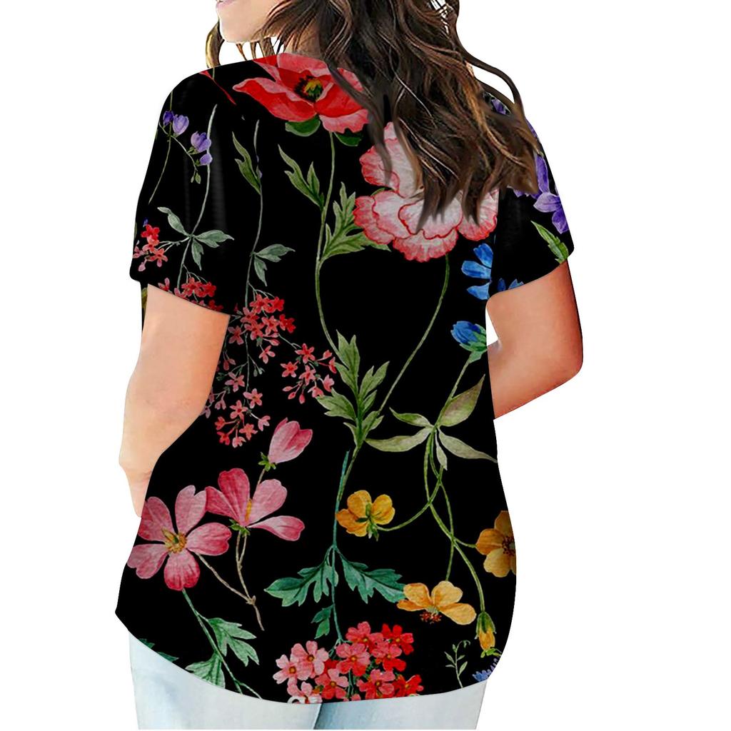 Fashion Plus Size Women's Casual Short Sleeve Round Neck Printed T-shirt With Pockets