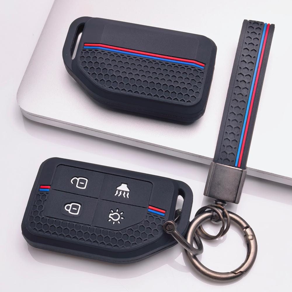 Silicone Flip Car Key Fob Cover for Volvo New FM FH Truck FH16 with Keychain Honeycomb Texture Racing Stripe Flip Remote Key Protector