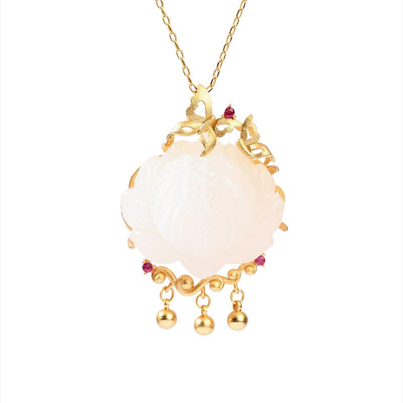 Collar de Borla de Loto Chapado en Oro Imitación Jade Primavera/Verano 2023 con Alta Retención de Color