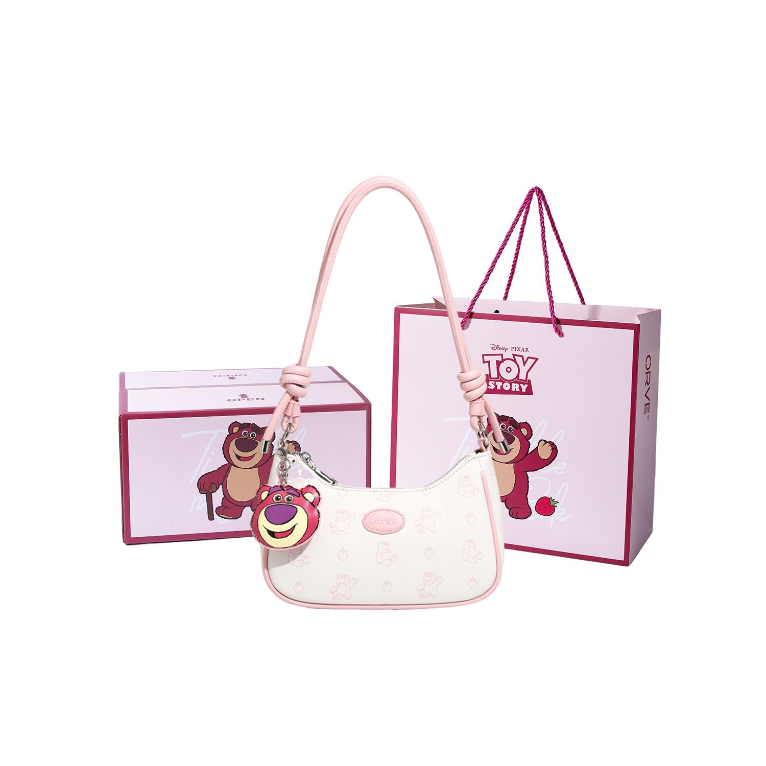 

New Disney Strawberry Bear Series PU Shoulder Bag Regular Women s White/Pink BMK-71537W 22.1*7.1*15.0CM