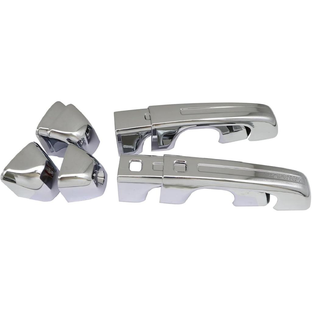 4 Pcs Chrome Door Handle Covers With 2 Front Smart Keyholes Cutout Compatible with 2019-2024 Ram 1500 4DR Model