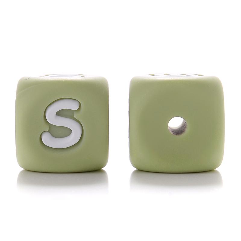 10Pcs 12mm Sage Silicone Alphabet Letter Beads 26 English Letter Baby Name Beads Teething Pacifier Chain Silicone Baby Teether