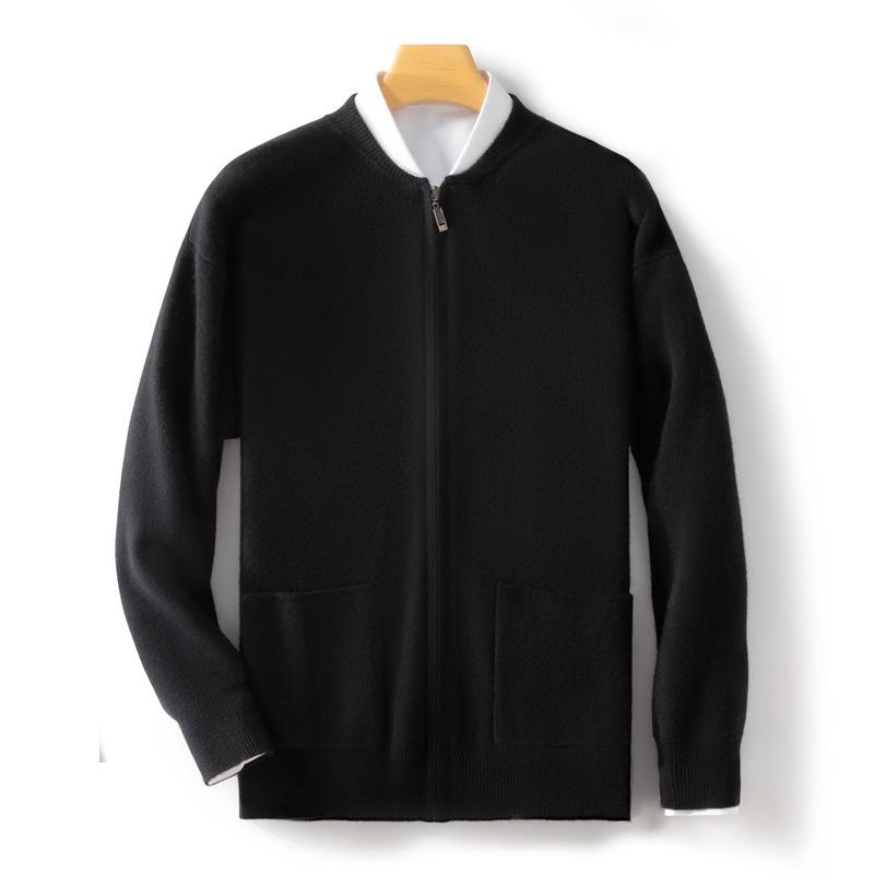 2024 Men's Thick Wool Sweater Coat: Casual Round Neck Zip-Up Cardigan Baseball Jacket