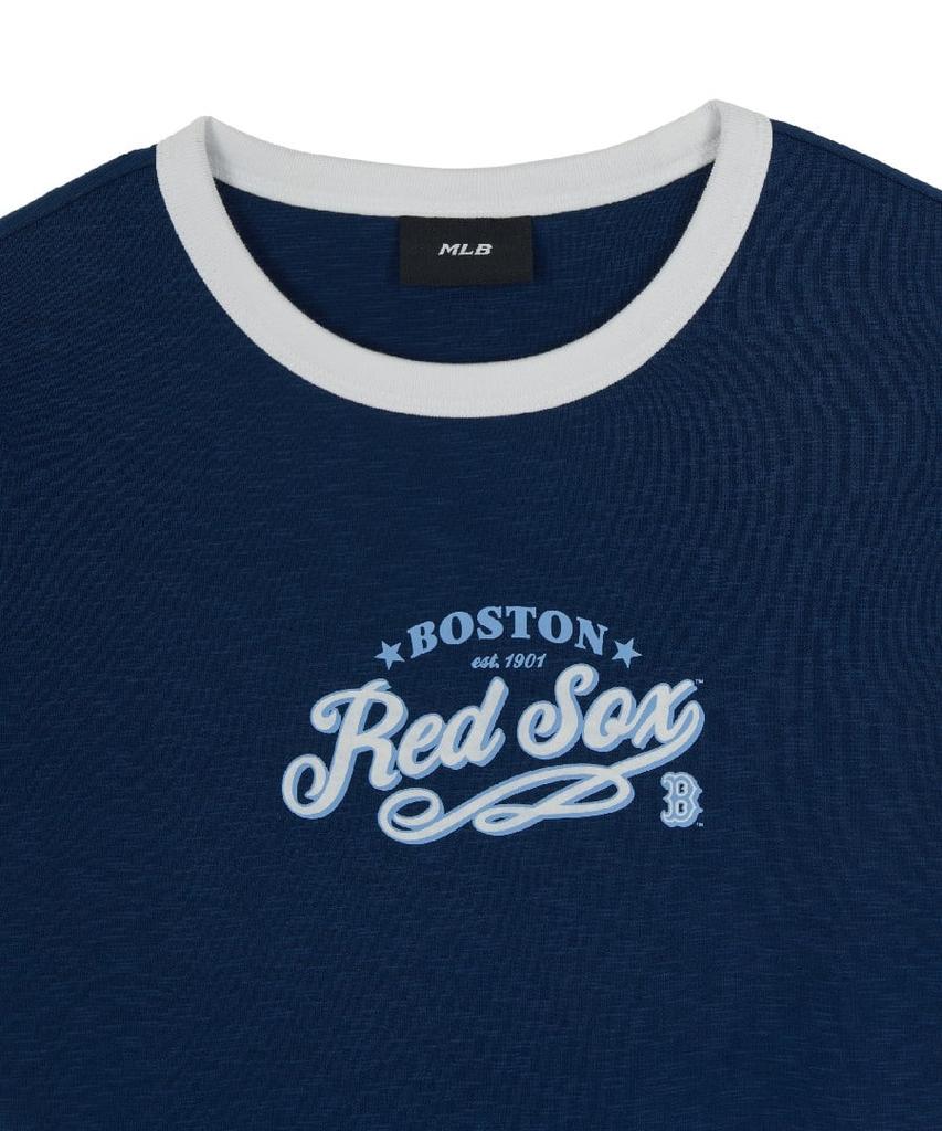 Emelbi Women'S Varsity Lettering Slim Slub Ringer T-Shirt Bos (D.Navy)