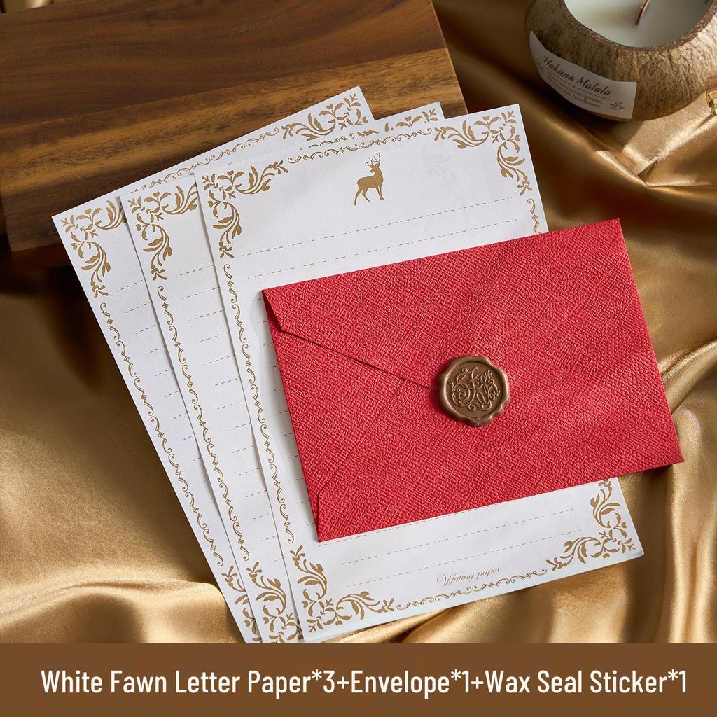 Chinese Retro Style Woven Pattern Envelope & Letter Set with Kraft Paper & Sealing Wax