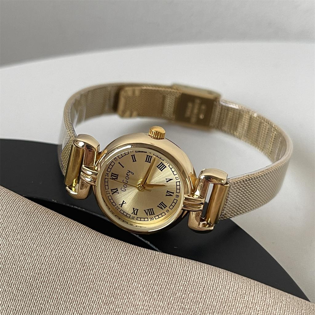 Mini Small Brown Watch Retro Ladies Light Luxury Niche Art Medieval Small Gold Watch