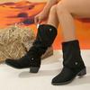 Women's Retro Knee-High Boots, Chunky Heel Slouchy Riding Boots, Plus Size Fall Winter Footwear