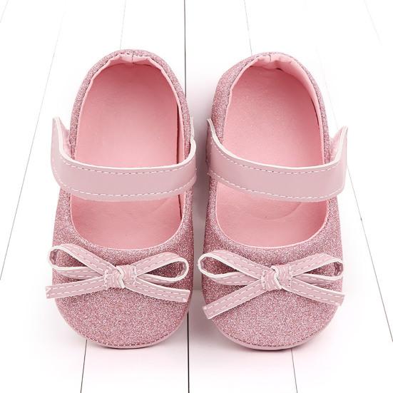1 Pair Baby Shoes Bowknot Design Anti-skid Faux Leather Newborn Crib Shoes for Girls