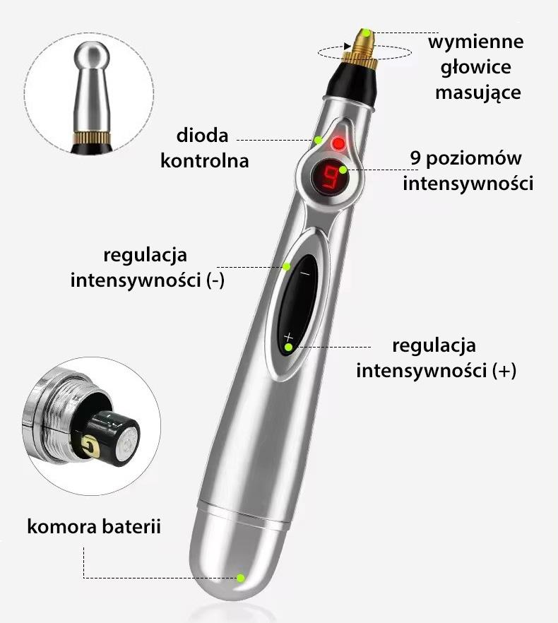 Active 3In1 Electronic Acupressure Pen - 3 Heads, Electromagnetic Pulse Massage, Point Massager