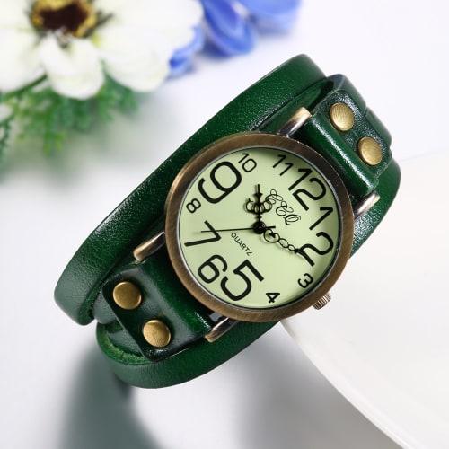 JewelryWe Antique Multi-Wrap Leather Band Wristwatch with Numeric Dial, Analog Display, Quartz Movement, for Men, Women, and Kids, Perfect for Commuti