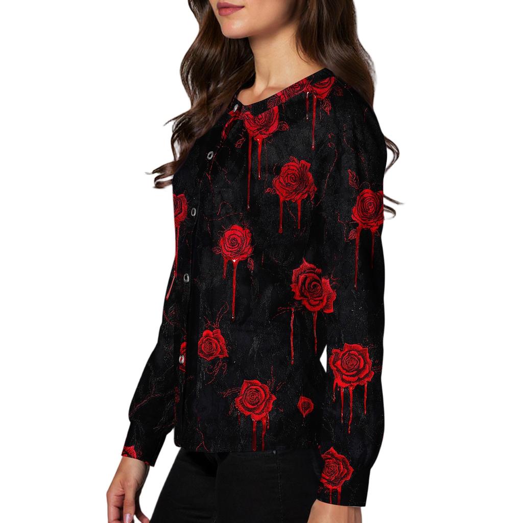 Women's Casual Fashion Single Breasted  Halloween Graphic Printed Nurses Tops