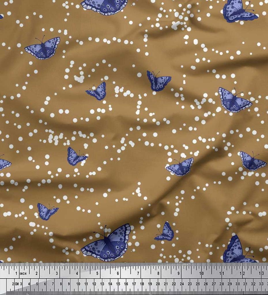 Soimoi Red Japan Crepe Satin Fabric Dot & Butterfly Print Fabric by the metre 42 Inch