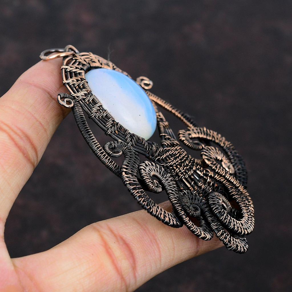 Milky Opal Pendant Copper Wire Wrapped Pendant Handmade Copper Jewelry Amazing Octopus Pendant Genuine Gemstone Jewelry Women's Special Gift