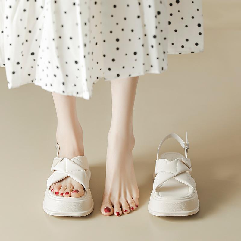 2025 summer new women's casual sandals wear simple style platform sandals cross belt versatile Roman shoes women