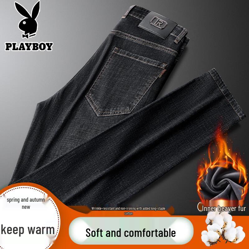 PLAYBOY Men s Autumn/Winter Relaxed Straight Fit High-Waist Stretch Jeans 38
