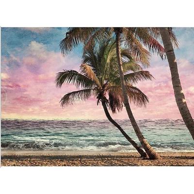 Art mural bricolage diamant peinture point de croix vagues de mer coucher de soleil cocotiers photo 5d broderie