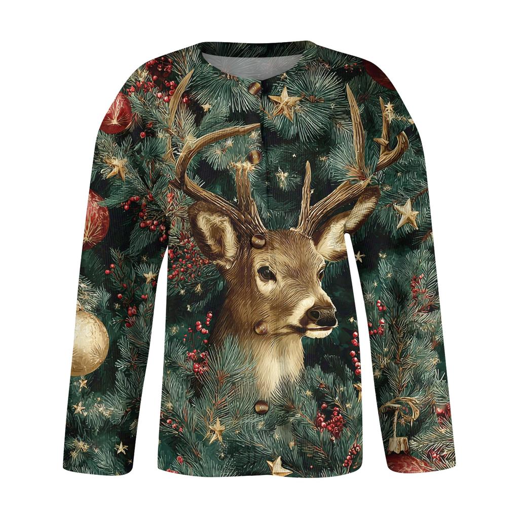 Women's Fashion Christmas Print Long Sleeve Knitted Cardigan Button Jacket