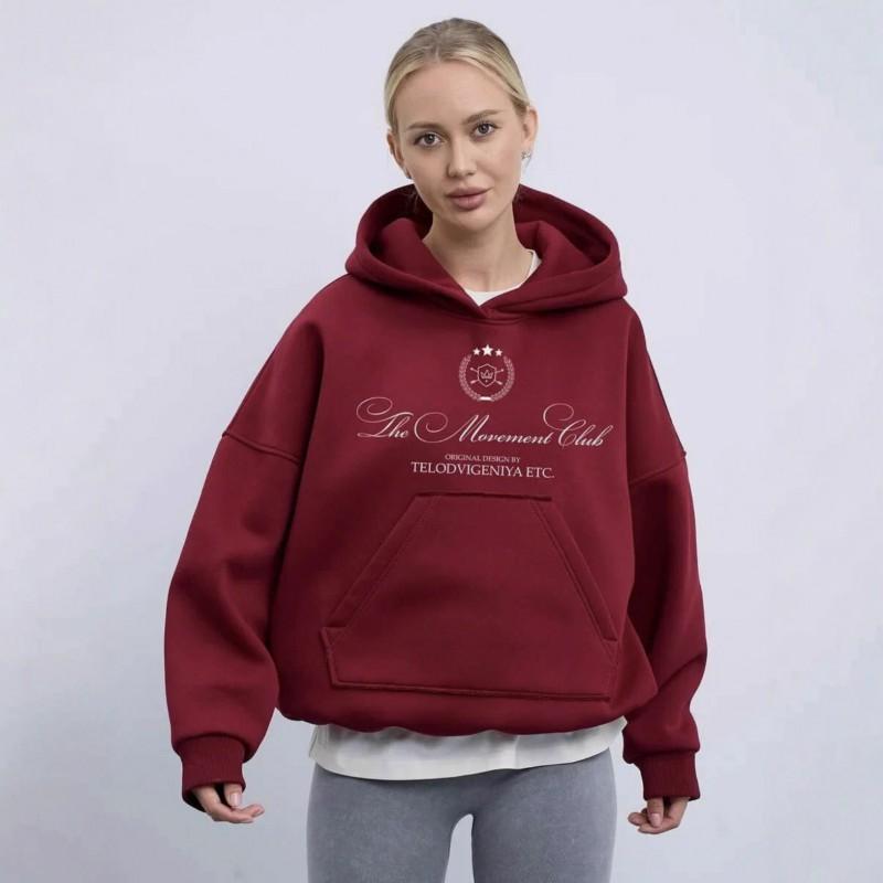 Womens Fleece Hooded Sweatshirt Casual Letter Print Loose Fit Fall Winter Couple Top