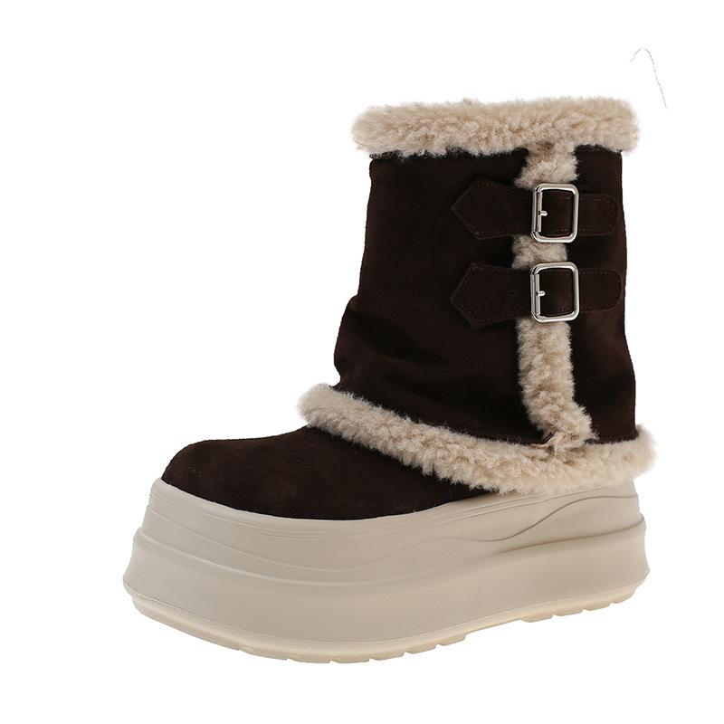 Retro platform snow boots women's autumn and winter new plush warm fluffy cotton shoes Altay medium boots