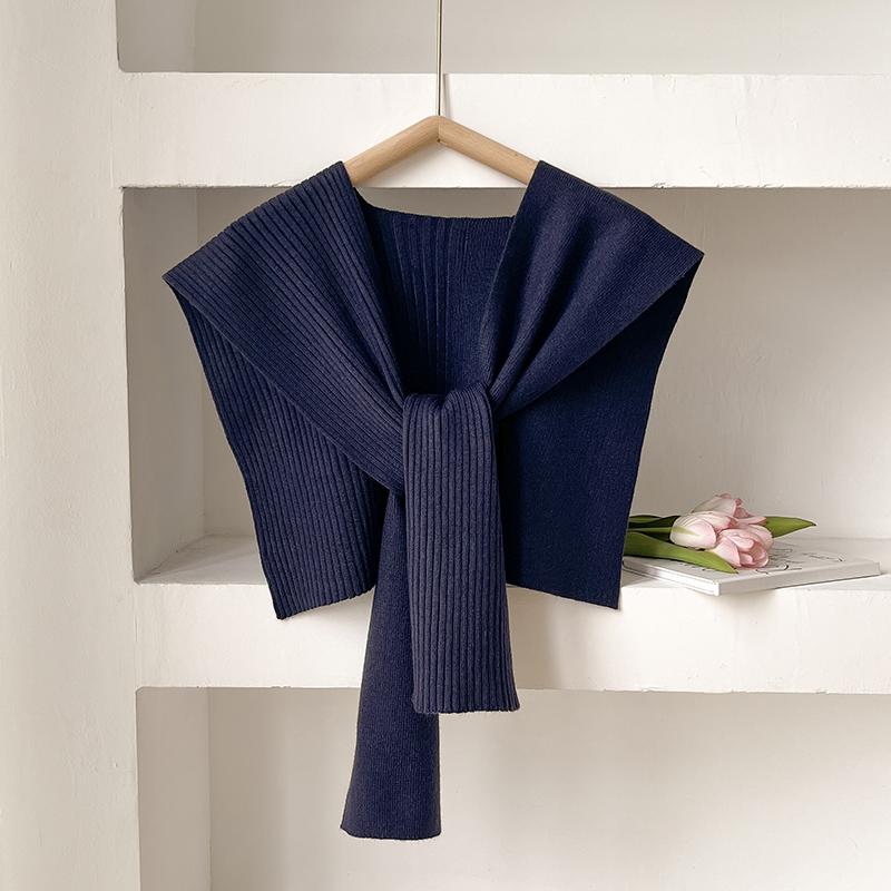 Autumn Winter Korean Knit Shawl Female Blouse Shoulders Fake Collar Cape Knotted Scarf Solid Color Neck Guard Scarve For Women