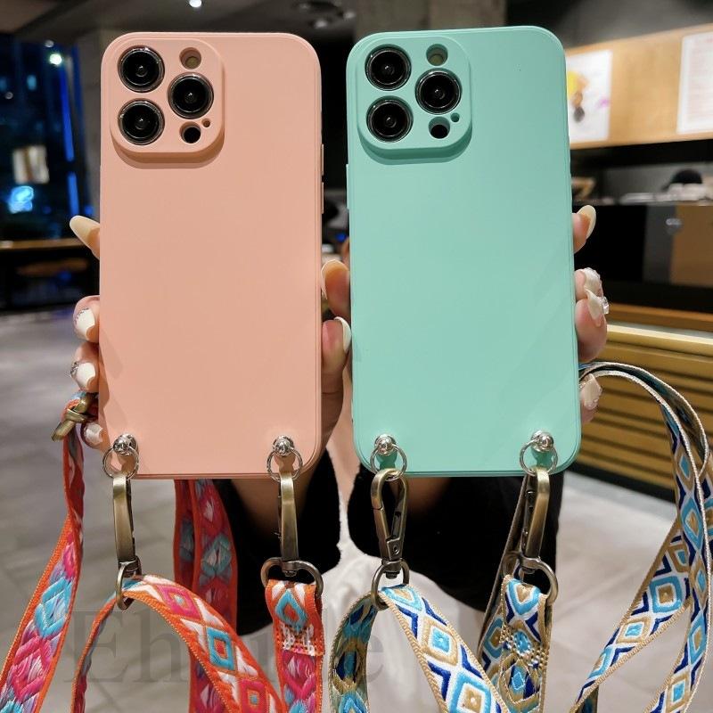 Klassische Hülle mit Band für OPPO Realme C55 C53 C35 C33 C31 Finx X6 X5 Lite X3 Reno 11 10 Crossbody Nackband Lanyard Silikonhülle