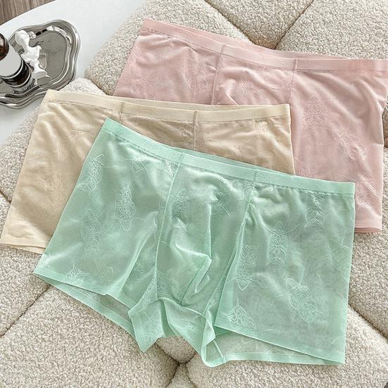 Men Boxer Underwear Low-rise Perspective Thin Shorts Panties Perspective Embroidery Lace Owl Pattern U-convex Underwear