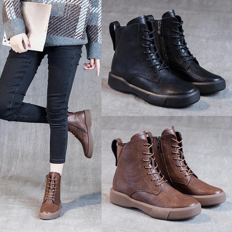 Neue Damenstiefel in Übergröße, flach, vielseitig, kurze Stiefel, Damenschuhe, Retro, dicksohlig
