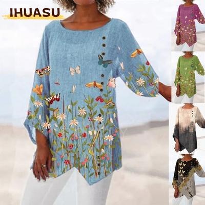 Women's Fashion Casual 3/4 Sleeves  V Neck Blouses & Shirts