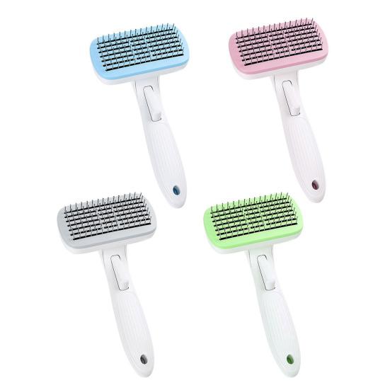 Pet Comb Anti-Slip Ergonomic Handle Grooming Rounded Needle Teeth One-Click Self-Cleaning Pet Grooming Tool