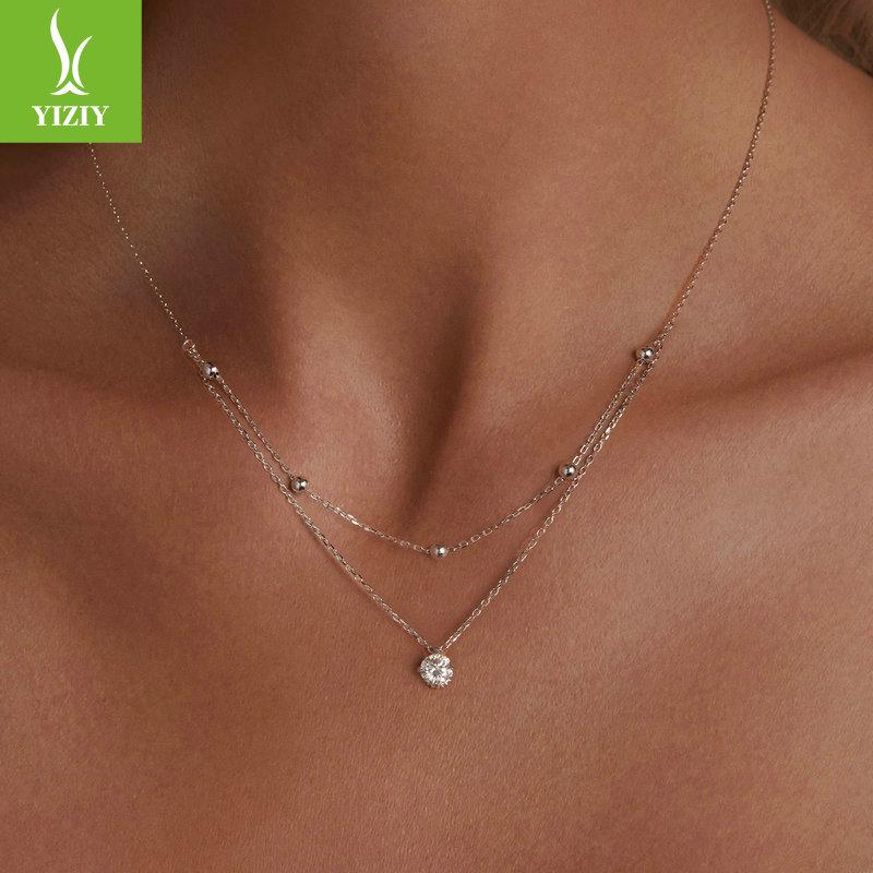 Layered Double-Layer Moissanite Necklace, Fashionable Light Luxury S925 Sterling Silver Collarbone Chain Jewelry