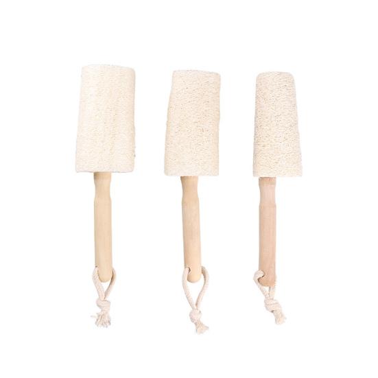 Wooden Handle Cup Brush Natural Loofah Bristles Long Thin Handle Bottles Glassware Scrubber with Lanyard Design