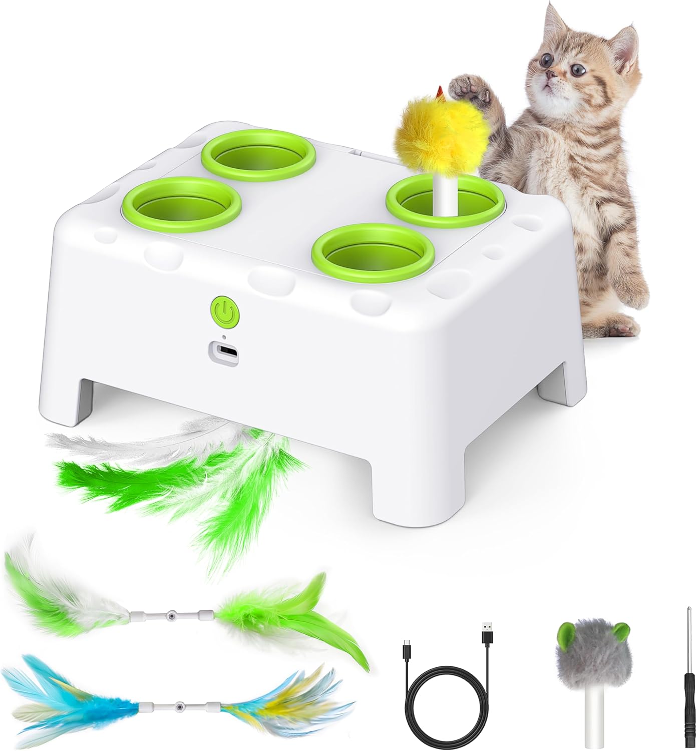 

Automatic Pop-Up Rechargeable Feather Toy for Cats Dogs Interactive Playing Kitten Training Pet Supplies белый