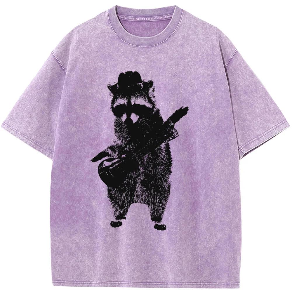 Trash Panda Raccoon Printed Trendy Tshirt Men Casual Cotton Short Sleeve T-shirts Of High-Quality Washed Old Tshirt