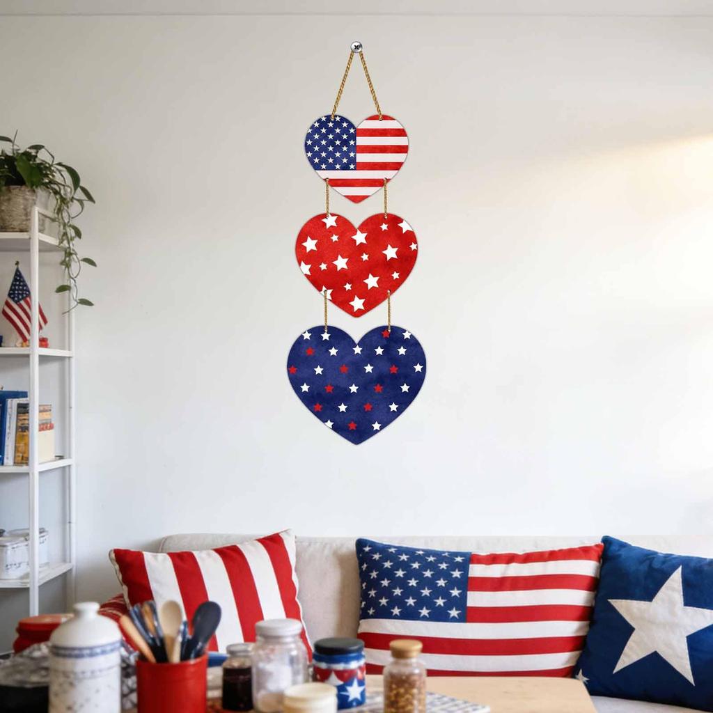 Independence Day Heart Shaped Wooden Door Decoration,heart Shaped Flag String Decoration For Holiday Parties.