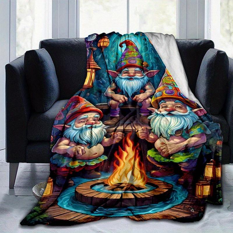 

1pc Christmas Dwarf Printing Lightweight Flannel Blanket, Comfortable and Warm Blanket, for Camping Sofa Bed and Couch Office, Gift Blankets in All 100x150cm